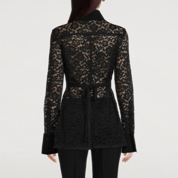 Proenza Schouler Floral Lace Shirt Size 6 Black Blouse New Pointed Collar - Picture 2 of 10